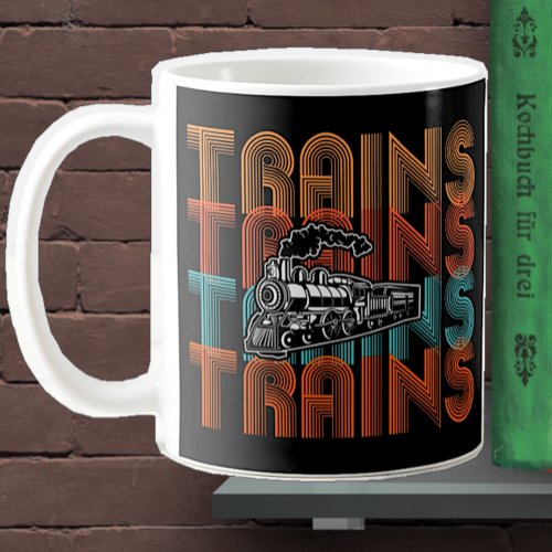 Vintage Retro Trains Text Steam Engine Locomotive  Coffee Mug