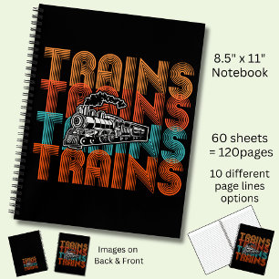 Vintage Retro Trains Text Steam Engine Locomotive Notebook