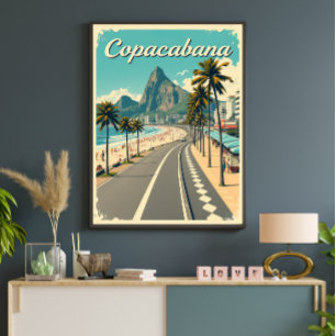 Vintage Retro Travel Poster - Copacabana Beach