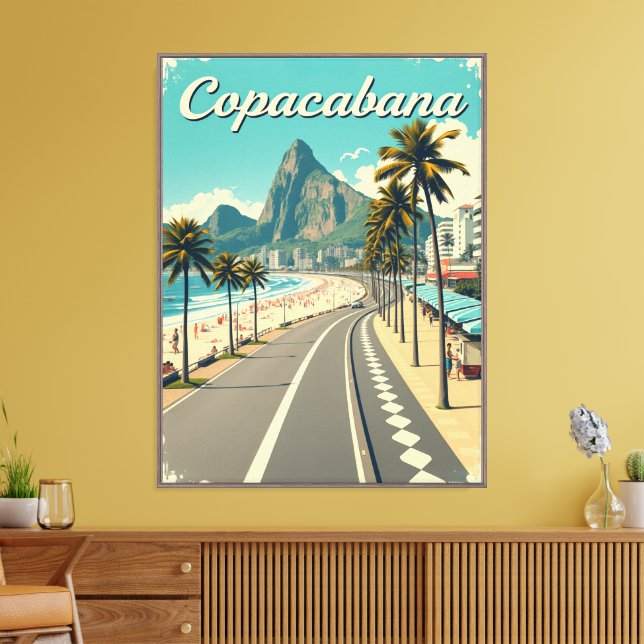Vintage Retro Travel Poster - Copacabana Beach  Canvas Print (Insitu(LivingRoom))