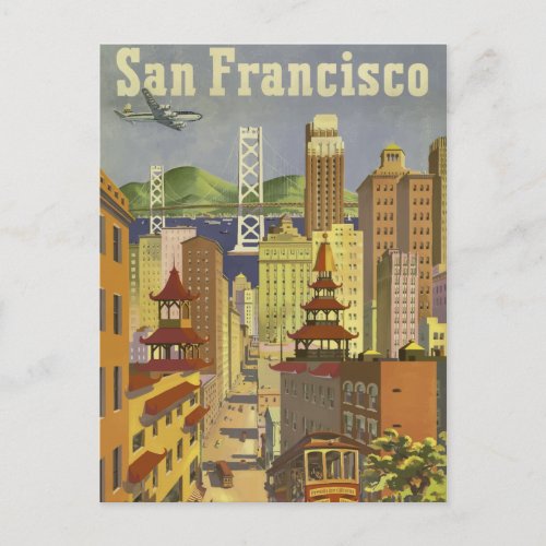 Vintage retro travel poster San Francisco USA Postcard