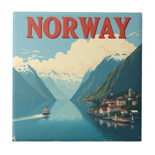 Vintage Retro Travel   Scenic Beauty of Norway  Ceramic Tile