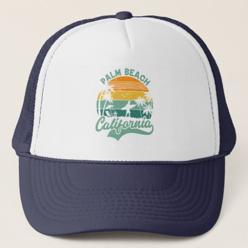 Vintage Retro Tropical Palm Beach California Trucker Hat