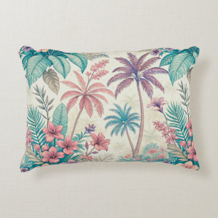 Vintage Retro Tropical Palm Tree & Floral Garden Accent Pillow