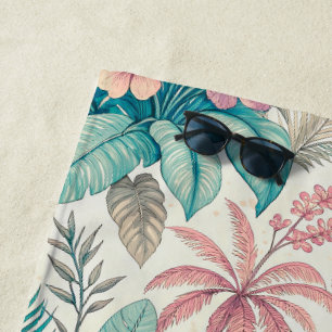 Vintage Retro Tropical Palm Tree & Floral Garden Beach Towel