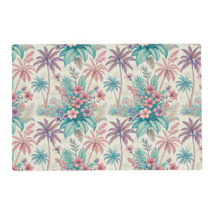 Vintage Retro Tropical Palm Tree & Floral Garden Placemat
