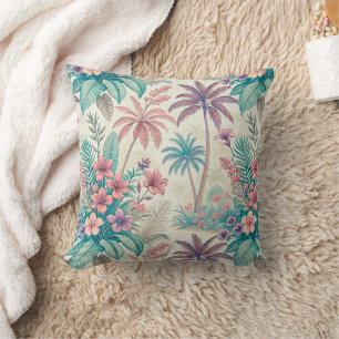 Vintage Retro Tropical Palm Tree & Floral Garden Throw Pillow