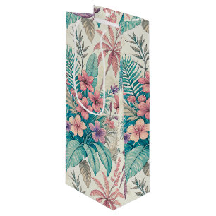 Vintage Retro Tropical Palm Tree & Floral Garden Wine Gift Bag