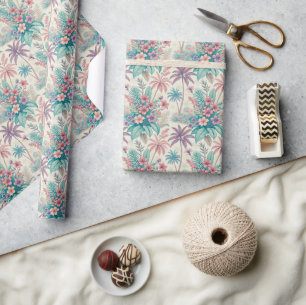 Vintage Retro Tropical Palm Tree & Floral Garden Wrapping Paper