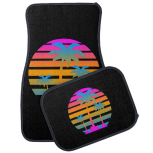 VINTAGE RETRO TROPICAL PALM TREES SUNSET CAR MATS