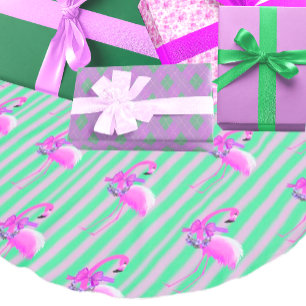 Vintage Retro Tropical Pink Flamingo Christmas Brushed Polyester Tree Skirt