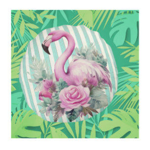 Vintage Retro Tropical Pink Flamingo Round Pillow