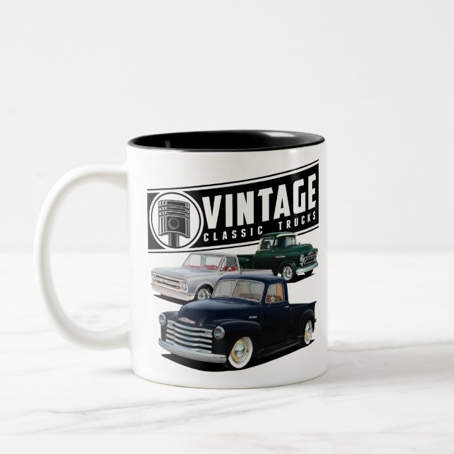 Vintage Retro Trucks Two-Tone Coffee Mug (Left)