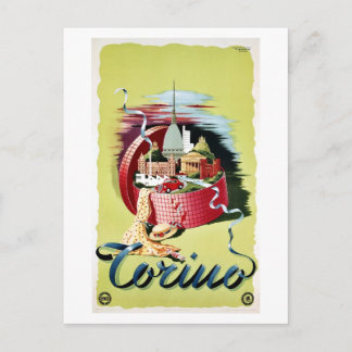 Vintage retro Turin Torino Italian travel ad Postcard