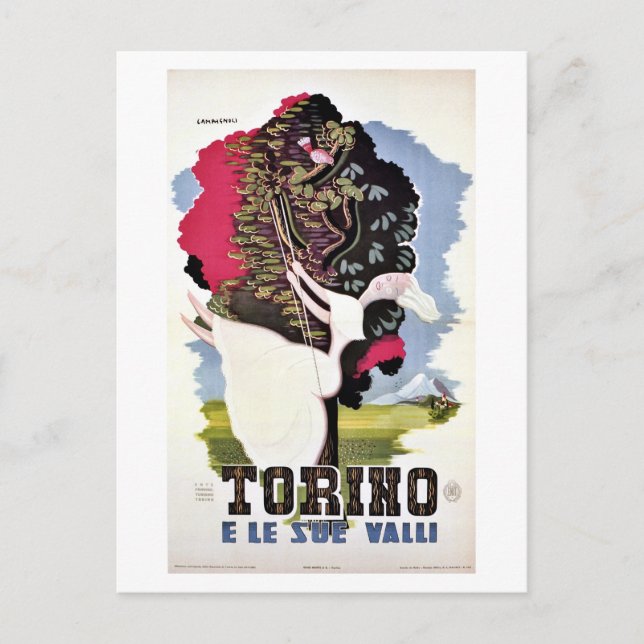 Vintage retro Turin valleys Italian travel Postcard (Front)