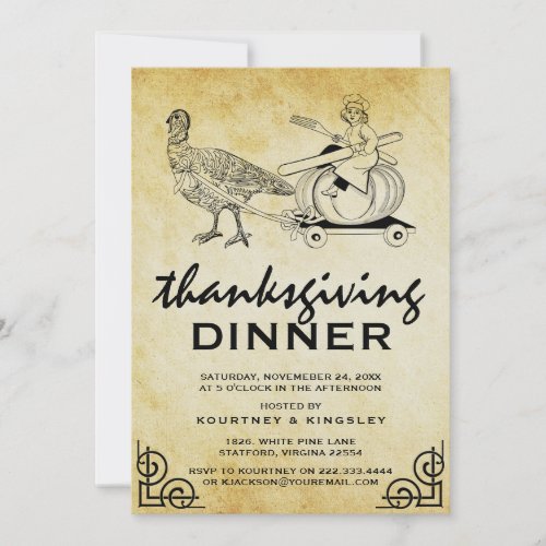 Vintage Retro Turkey Dinner Thanksgiving Invitation