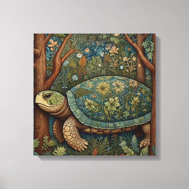 Vintage retro turtle bohemian boho woodland canvas print (Front)