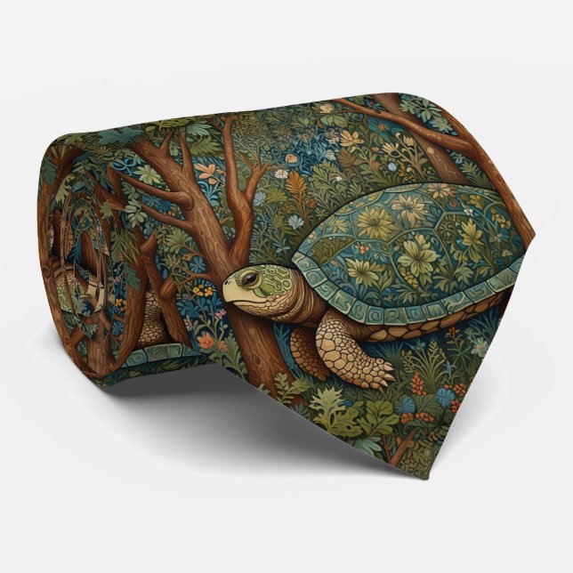 Vintage retro turtle bohemian boho woodland neck tie (Rolled)