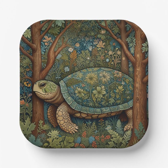 Vintage retro turtle bohemian boho woodland paper plates (Front)