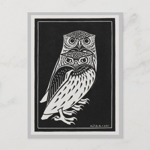 Vintage Retro Two Owls Julie de Graag Postcard
