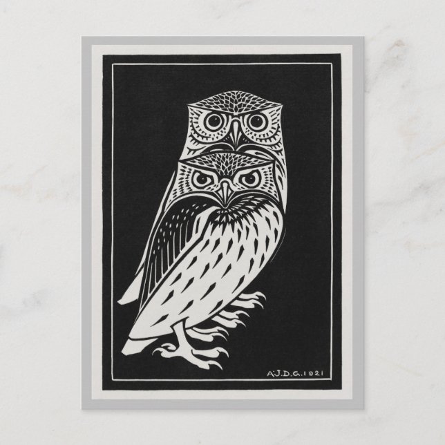 Vintage Retro Two Owls Julie de Graag Postcard (Front)