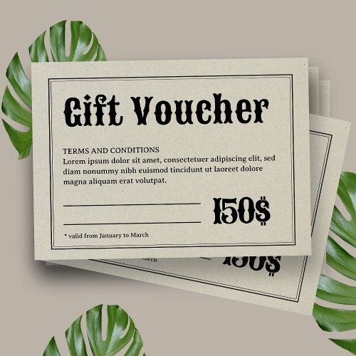 Vintage Retro Typography Business Gift Voucher