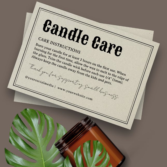Vintage Retro Typography Candle Care Card (Creator Uploaded)
