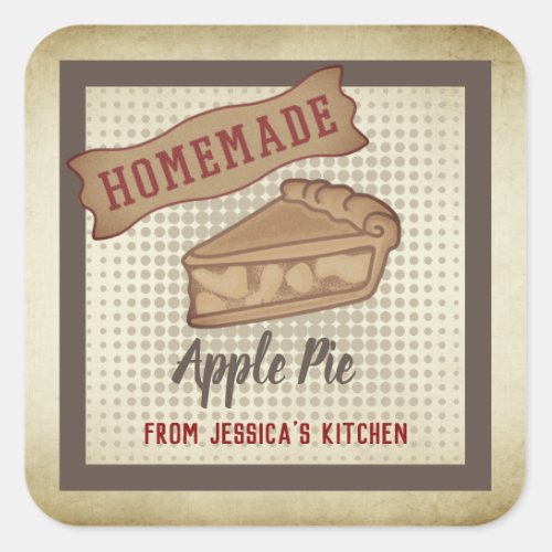 Vintage retro typography homemade apple pie square sticker