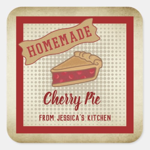 Vintage retro typography homemade cherry pie square sticker
