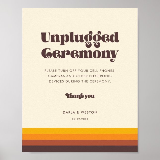 Vintage retro Unplugged wedding ceremony Poster (Front)