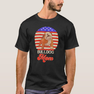 Vintage Retro Usa Flag English Bulldog Mom Silhoue T-Shirt