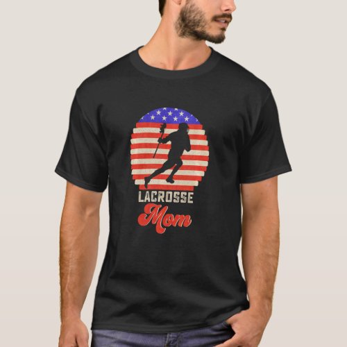 Vintage Retro Usa Flag Proud Lacrosse Mom Silhouet T_Shirt