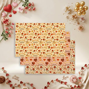 Vintage Retro Valentine Birthday Trio Pattern Set Wrapping Paper Sheets