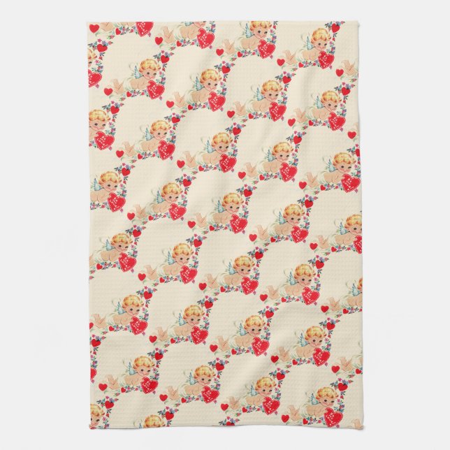 Vintage/Retro Valentine Cherub Towel (Vertical)
