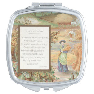 Vintage Retro Valentine, Country Farm Landscape Compact Mirror