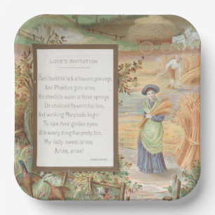 Vintage Retro Valentine, Country Farm Landscape Paper Plates