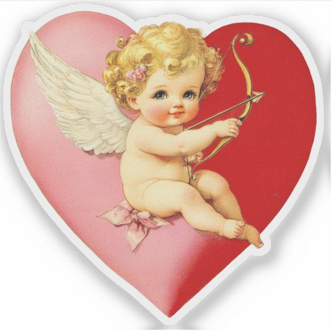 Vintage Retro Valentine Cupid Heart Sticker (Front)