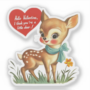 Vintage Retro Valentine Little Deer Pun Sticker