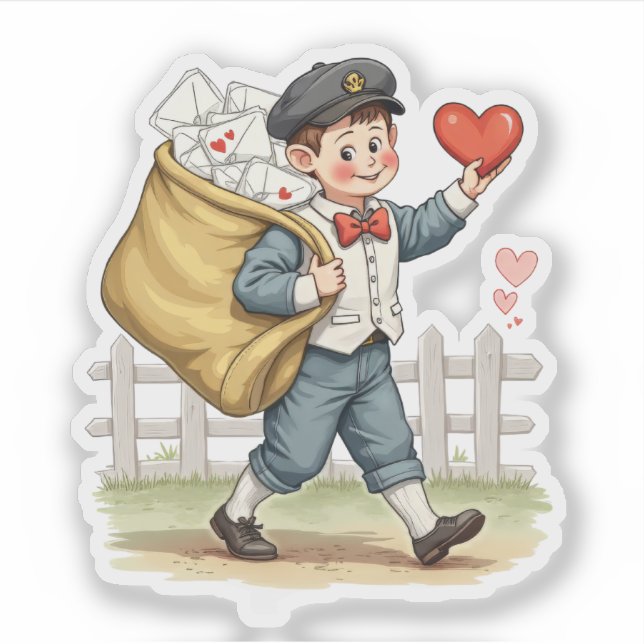 Vintage Retro Valentine Postal Service Mail  Sticker (Front)
