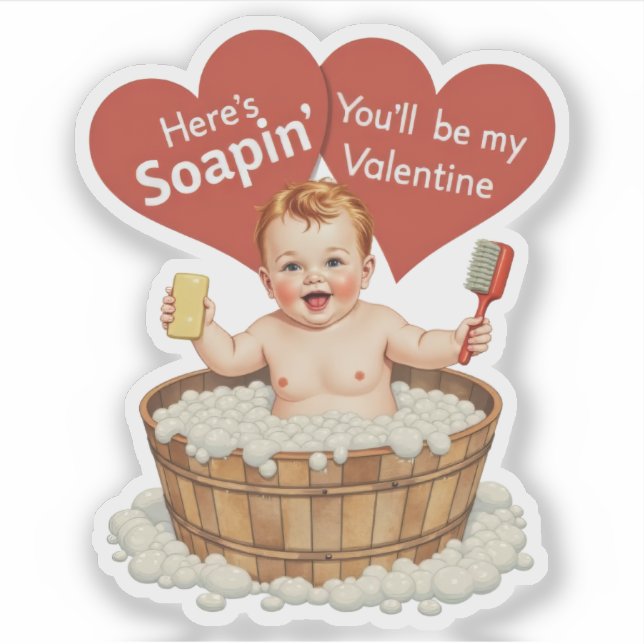 Vintage Retro Valentine Soap Baby Theme Sticker (Front)