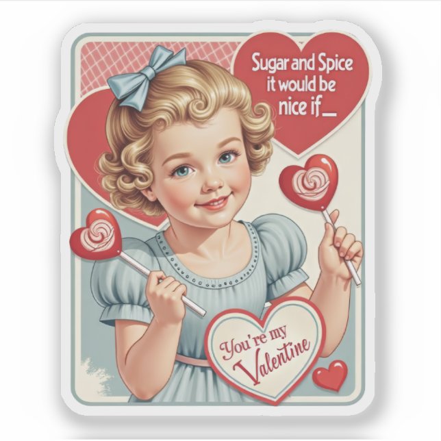 Vintage Retro Valentine Sugar and Spice Sticker (Front)