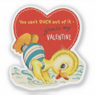 Vintage Retro Valentine Swimming Duck Sticker