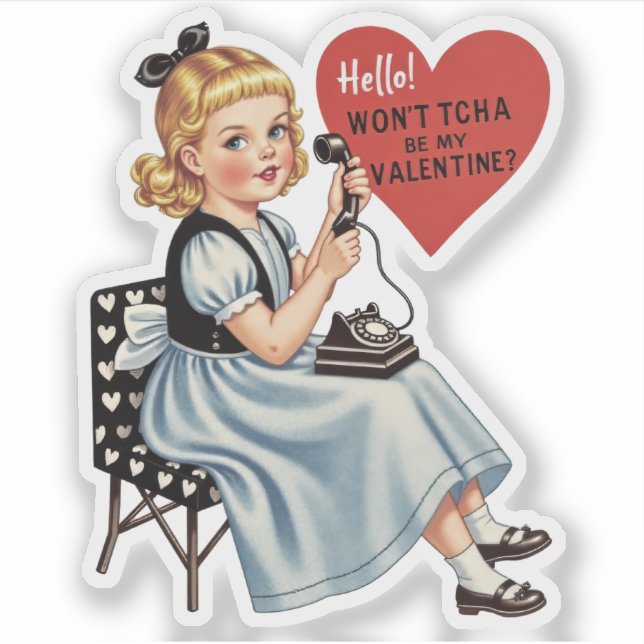 Vintage Retro Valentine Telephone Be Mine Sticker (Front)