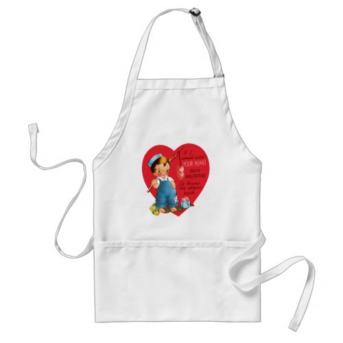 Vintage Retro Valentines Day Boy Fishing Hearts Adult Apron