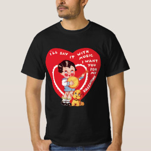 Vintage Retro Valentine's Day, Boy Music Banjo T-Shirt