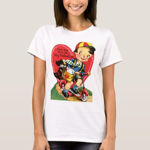 Vintage Retro Valentines Day Boy on a Scooter T_Shirt
