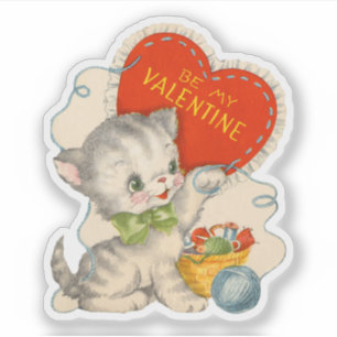 Vintage Retro Valentine's Day Cat Be My Valentine Sticker