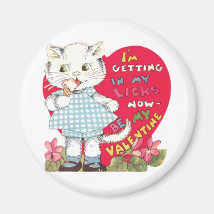 Vintage Retro Valentine's Day Cat Eating Ice Cream Magnet