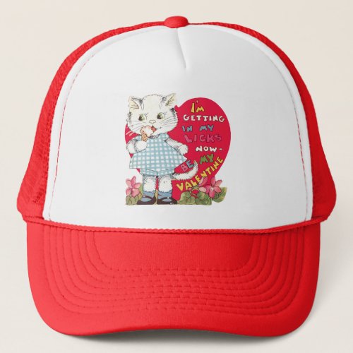 Vintage Retro Valentines Day Cat Eating Ice Cream Trucker Hat