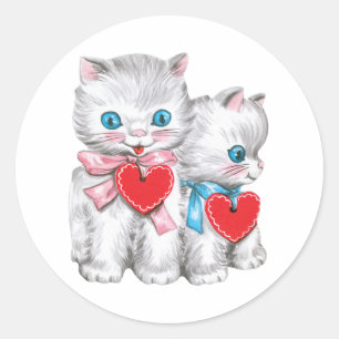 Vintage Retro Valentine's Day Cats, Cute Kitten Classic Round Sticker